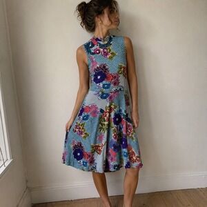 Anthropologie Maeve Cyprus Swing Dress Medium Mock Neck Floral Geometric